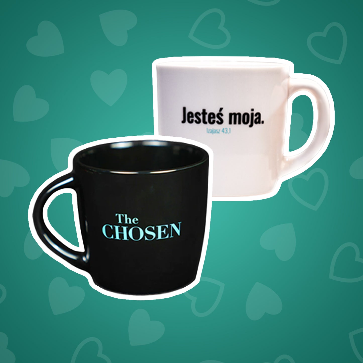 Walentynki - zestaw kubków biały i czarny, -50% na drugi kubek