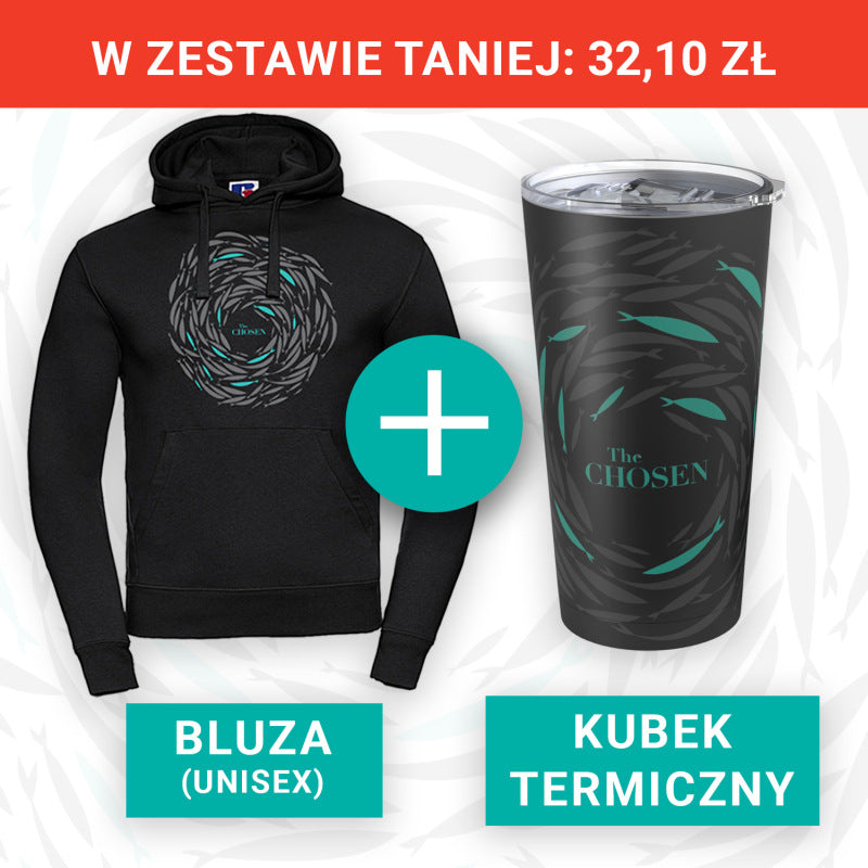 Zestaw Bluza z kapturem (Ławica ryb) + Kubek termiczny