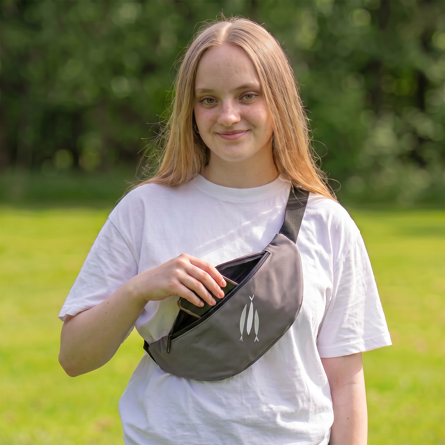 Saszetka biodrowa typu NERKA - Szara - Trzy ryby